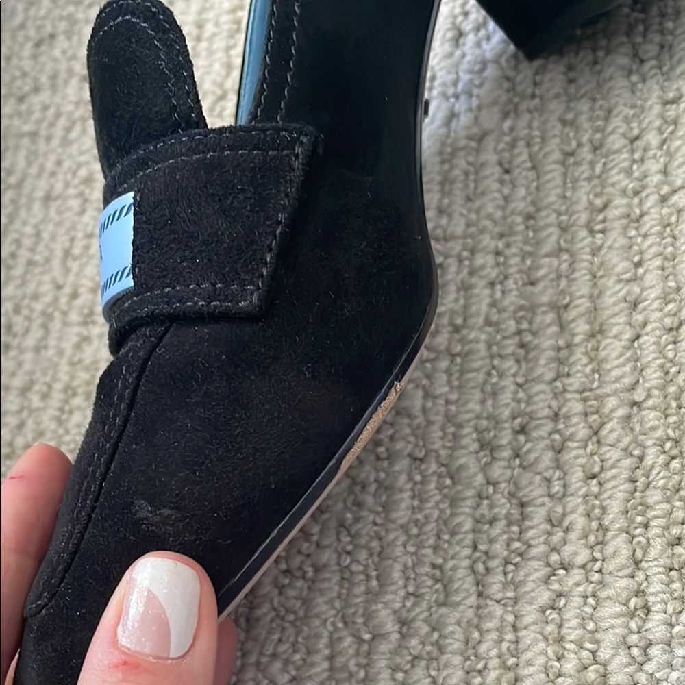 Prada Black Suede Heeled Loafers with Blue Label - Picture 6 of 8
